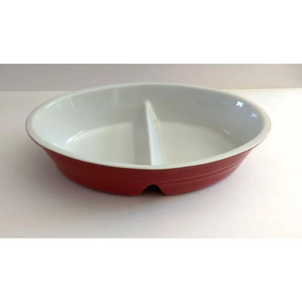 Sur La Table Stoneware 2-Section‎ Dish Casserole Red Oven to Table Portugal NWT